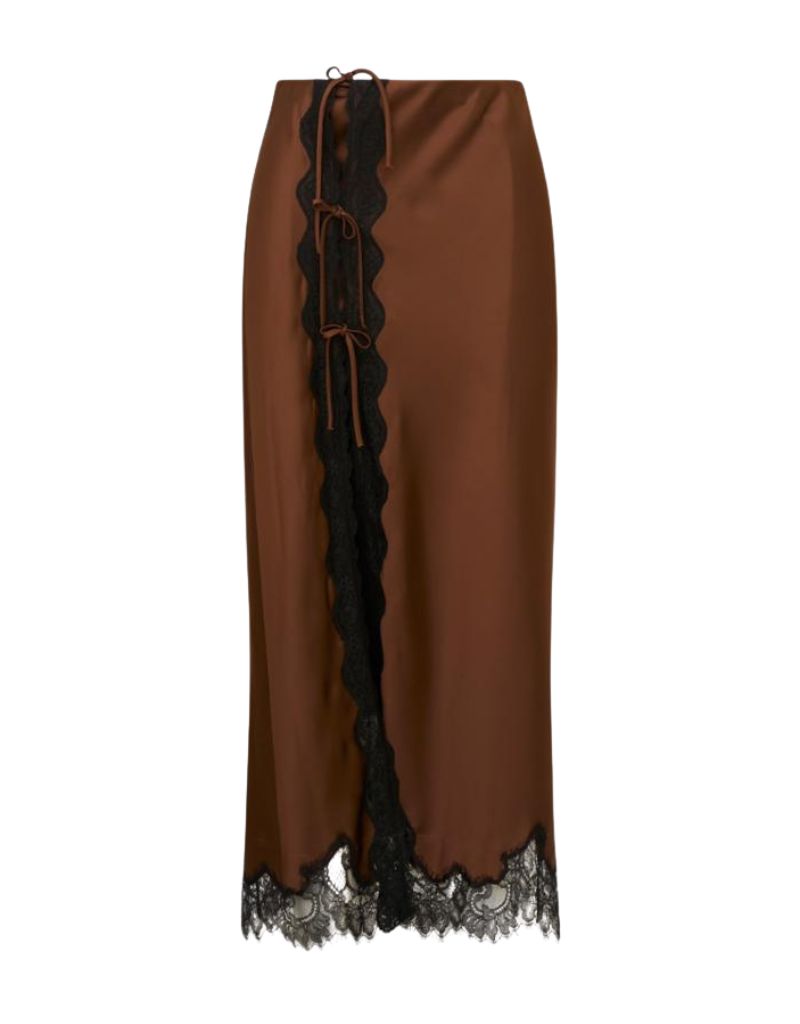 LoveShackFancy Calder Skirt Chocolate Brown