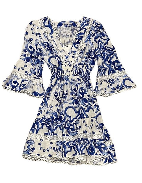 Luisa Positano Dress Veleno Short Ravello Large Blue