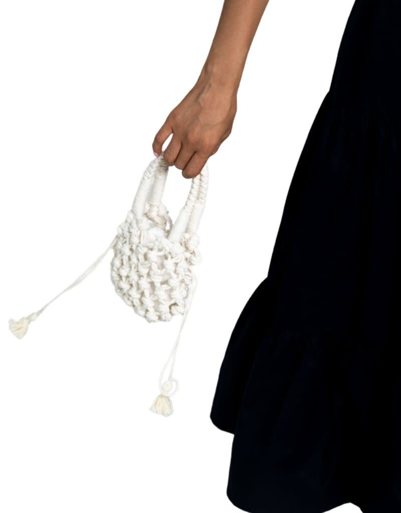 Lusana Lane Crochet Pearl Bag in Ivory
