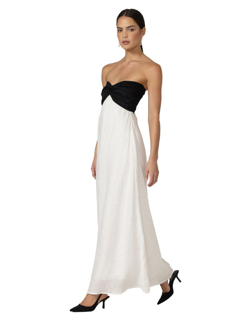 Lusana | Melody Maxi Linen Dress White Black