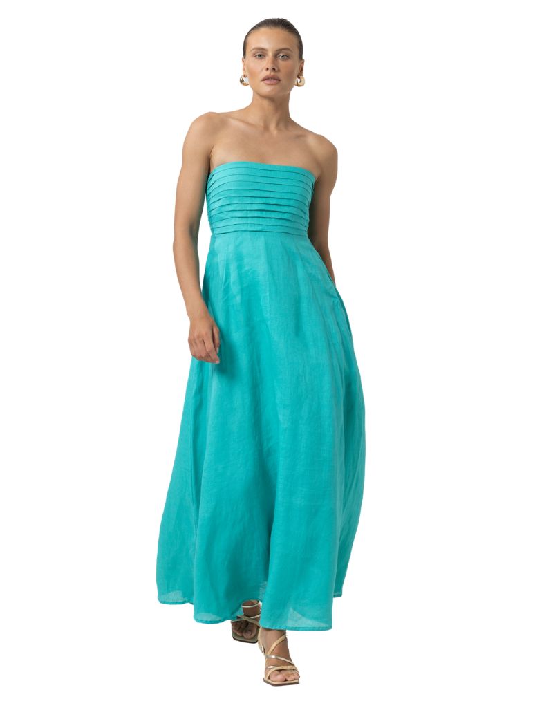 Lusana Talia Linen Dress Laurel