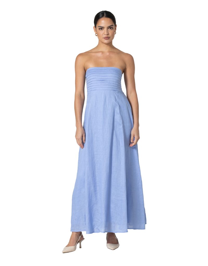 skies are blue maxi dress Sky Blue Floral Print Frilly Neck Sleeveless Tiered Maxi Dress Sky Blue / XL / 100%Polyester main image 0