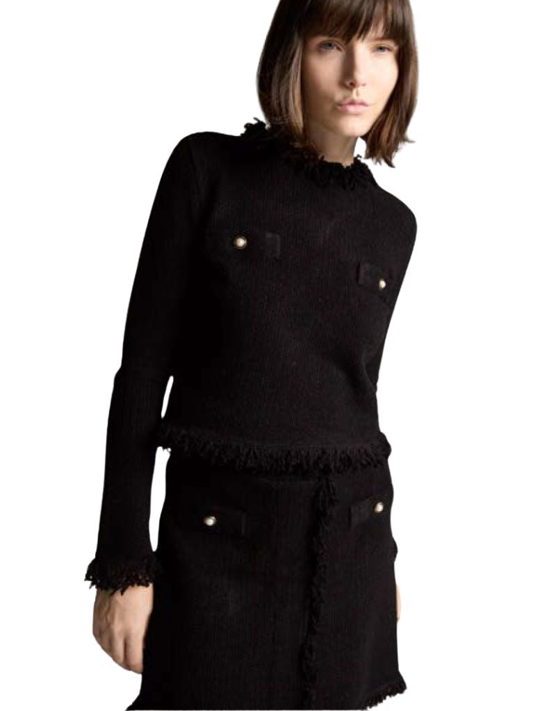 Maria Pavan Crew Textured Pullover LE5447 Black