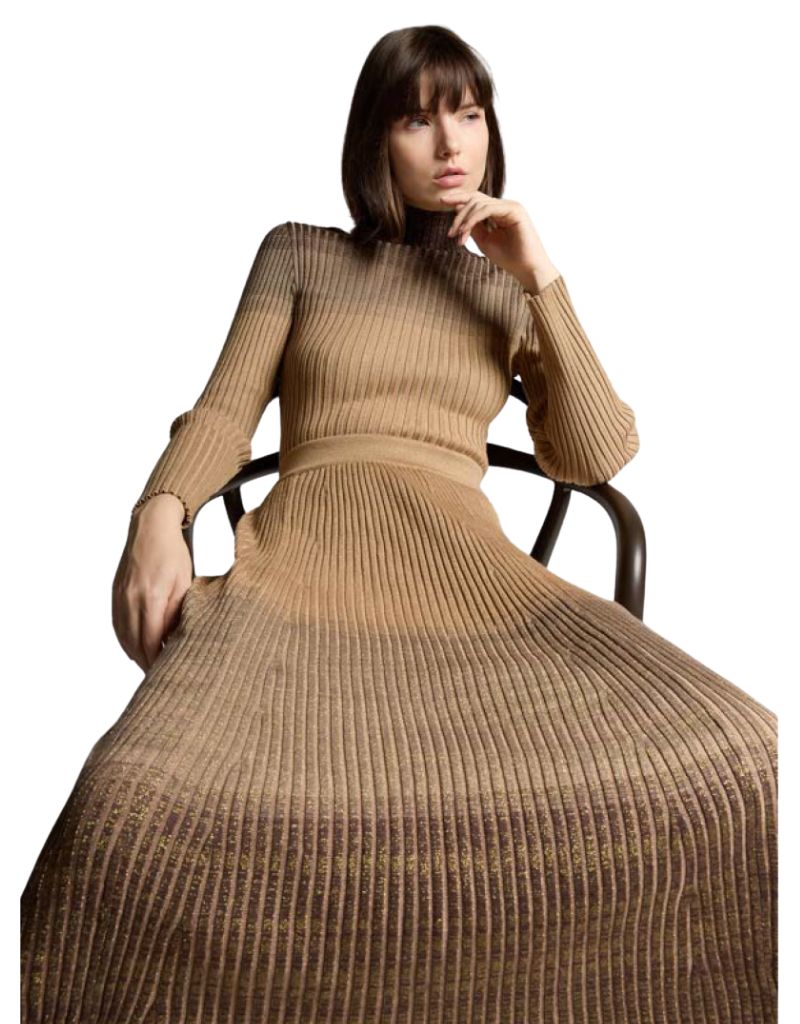 Maria Pavan Gradient Ribbed Skirt LE5425 Camel
