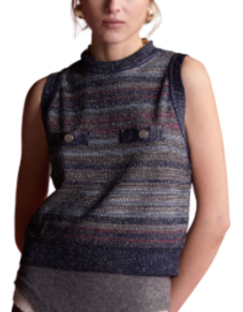 Maria Pavan Sleeveless Knit Vest LE5192 Navy Blue