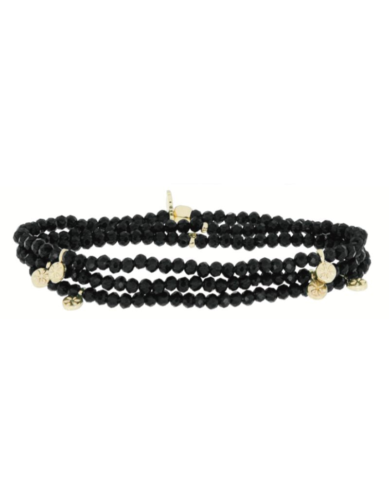 Marlyn Schiff 1044B Gold Black Mini Crystal Disc Beaded Stretch Bracelet