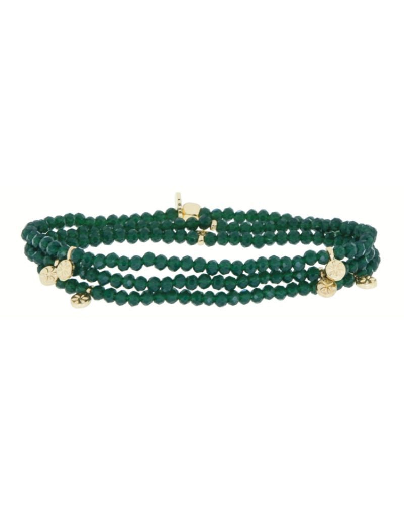 Marlyn Schiff 1044B Gold Emerald Mini Crystal Disc Beaded Stretch Bracelet