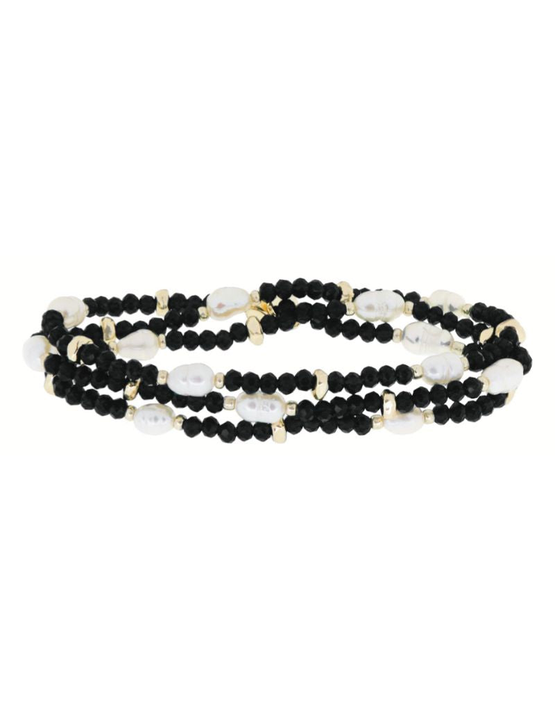Marlyn Schiff 1741B Gold Black Crystal Beaded Pearl Stretch Bracelet