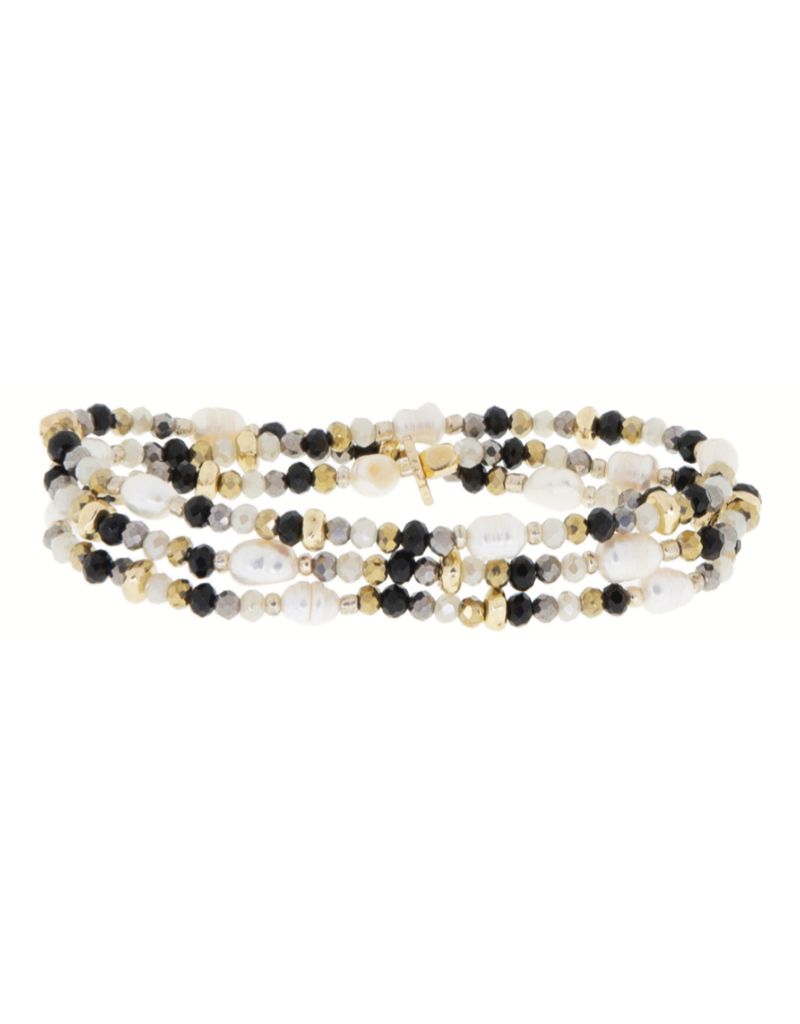 Marlyn Schiff 1741B Gold Black Multi Ice Crystal Beaded Pearl Stretch Bracelet