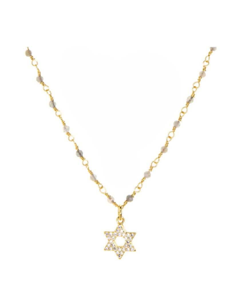 Marlyn Schiff 3647N Labradorite Natural Stone Necklace with Star of David Charm
