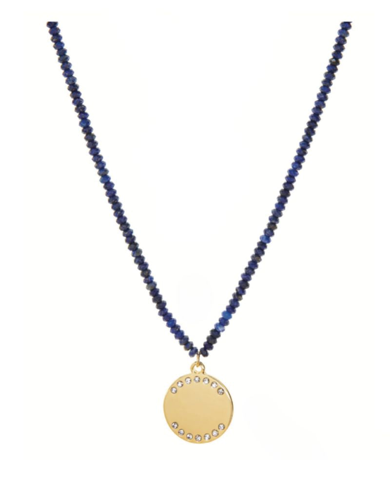 Marlyn Schiff 3807N Gold Plated Lapis 16" Beaded Necklace with Coin Charm