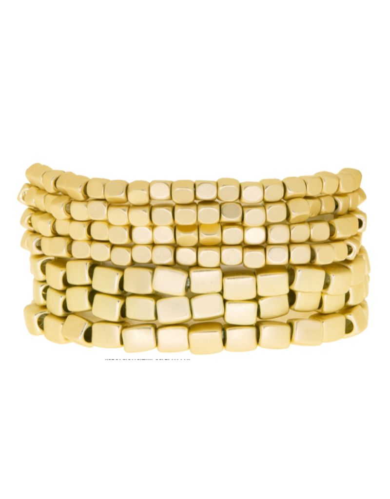 Marlyn Schiff 6905B Matte Gold 7 Strand Metal Beaded Bracelet Set