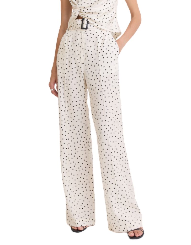 Matthew Bruch | Belted Wide Leg Trouser Cream with Black Polka Dot