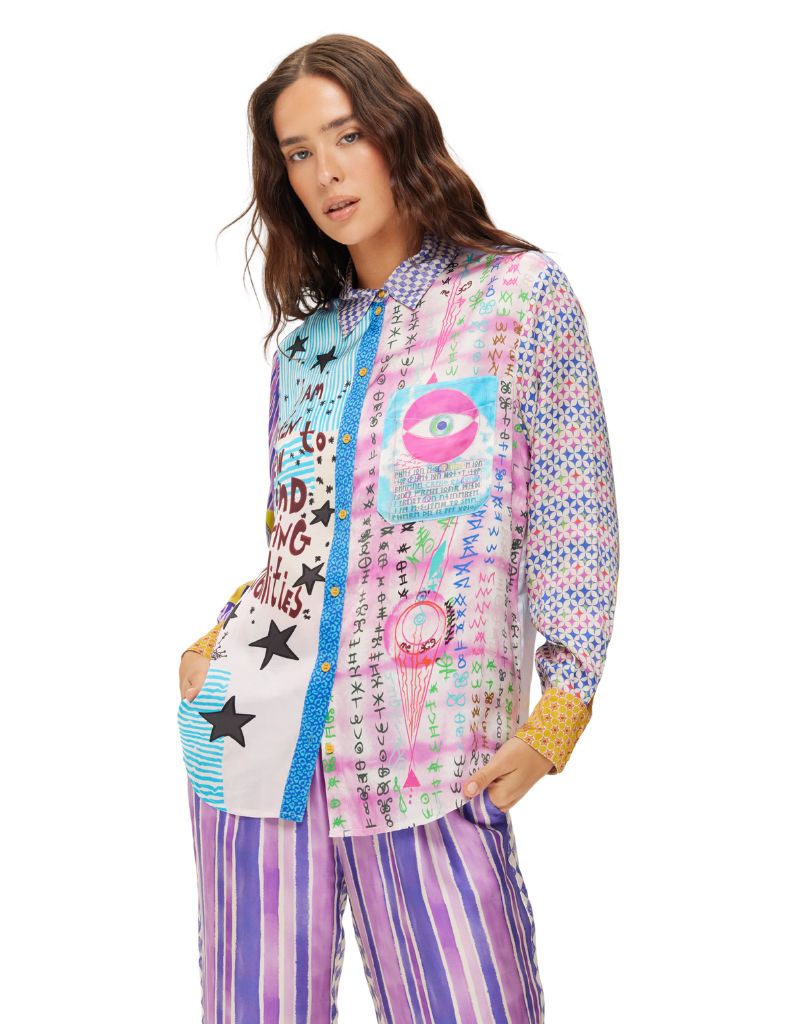 Me369 Isabel Printed Shirt Runic Whisper