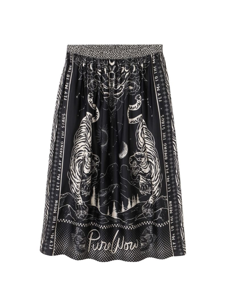 Me369 Vanessa Printed Midi Skirt Black Magic
