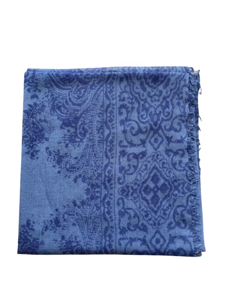 Meg Cohen Cashmere Poet Paisley Square Scarf Blue Grey New Blue