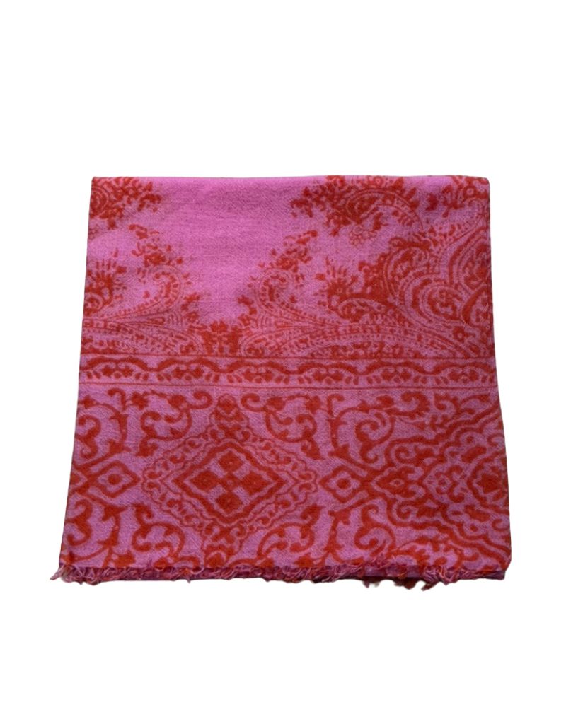 Meg Cohen Cashmere Poet Paisley Square Scarf Rose Saffron
