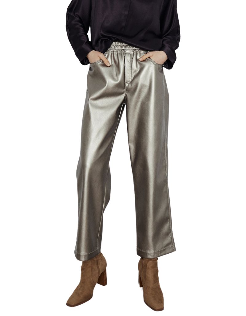 Melissa Nepton Harlow Faux Leather Pant Metallic Sage