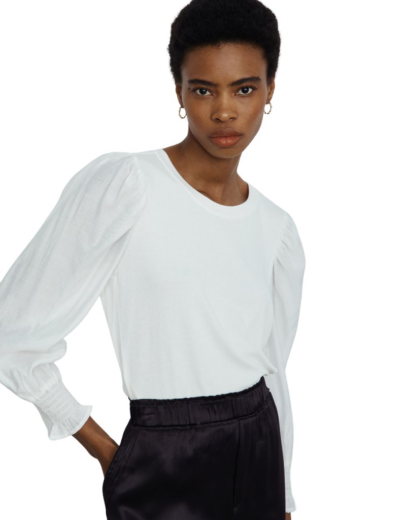 Melissa Nepton Philipa Rib and Soft Poly Blouse Off White