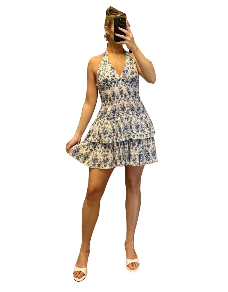Dress Melon Short Blue Flowers