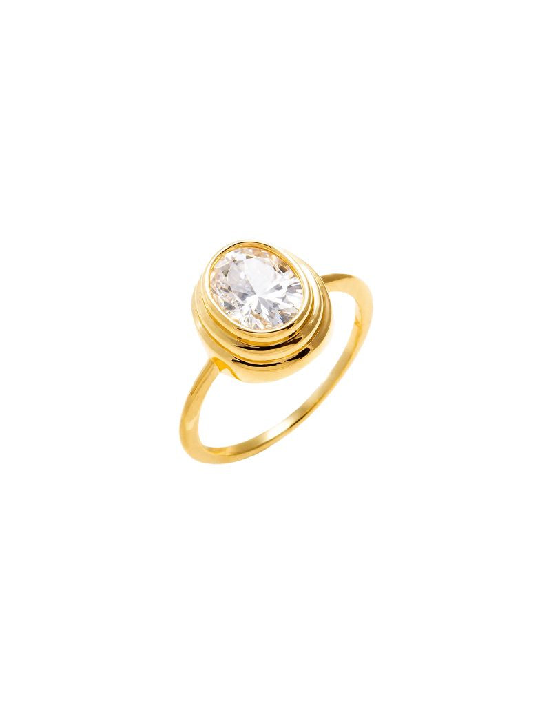 Moissanite Double Bezel Oval Ring Gold Size 7
