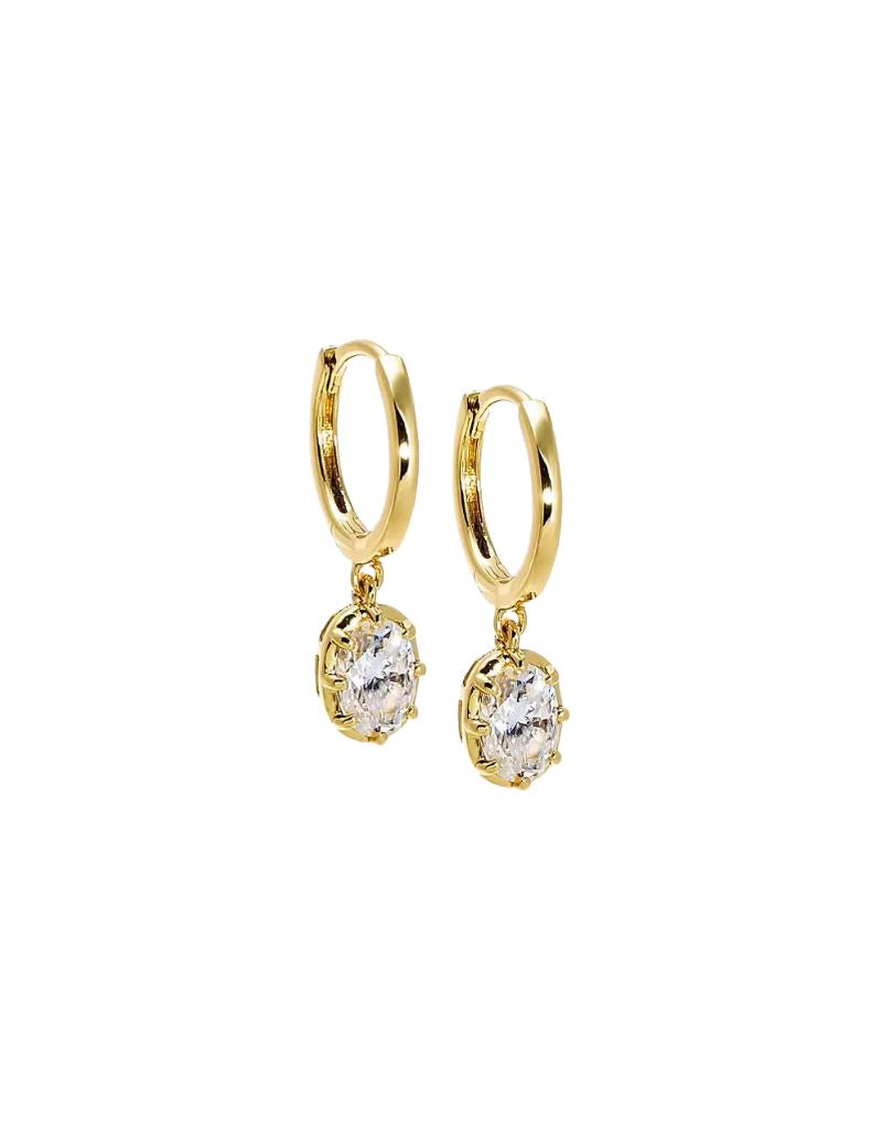 Moissanite Oval Bezel Dangling Huggie Earring