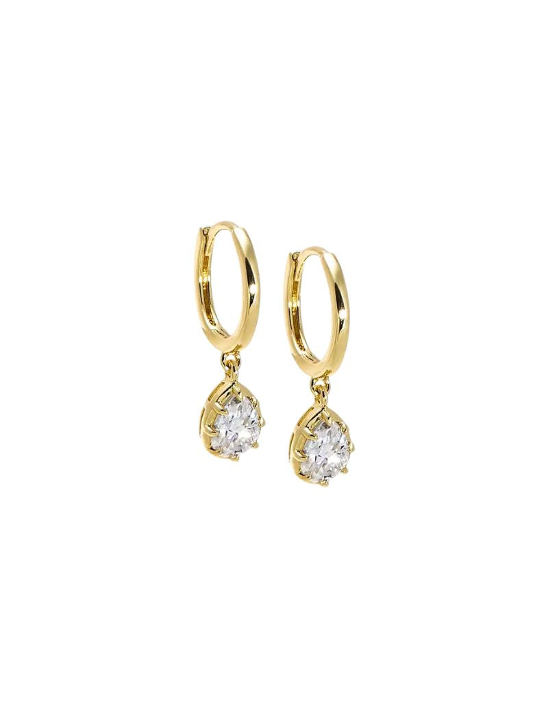 Moissanite Pear Bezel Dangling Huggie Earring