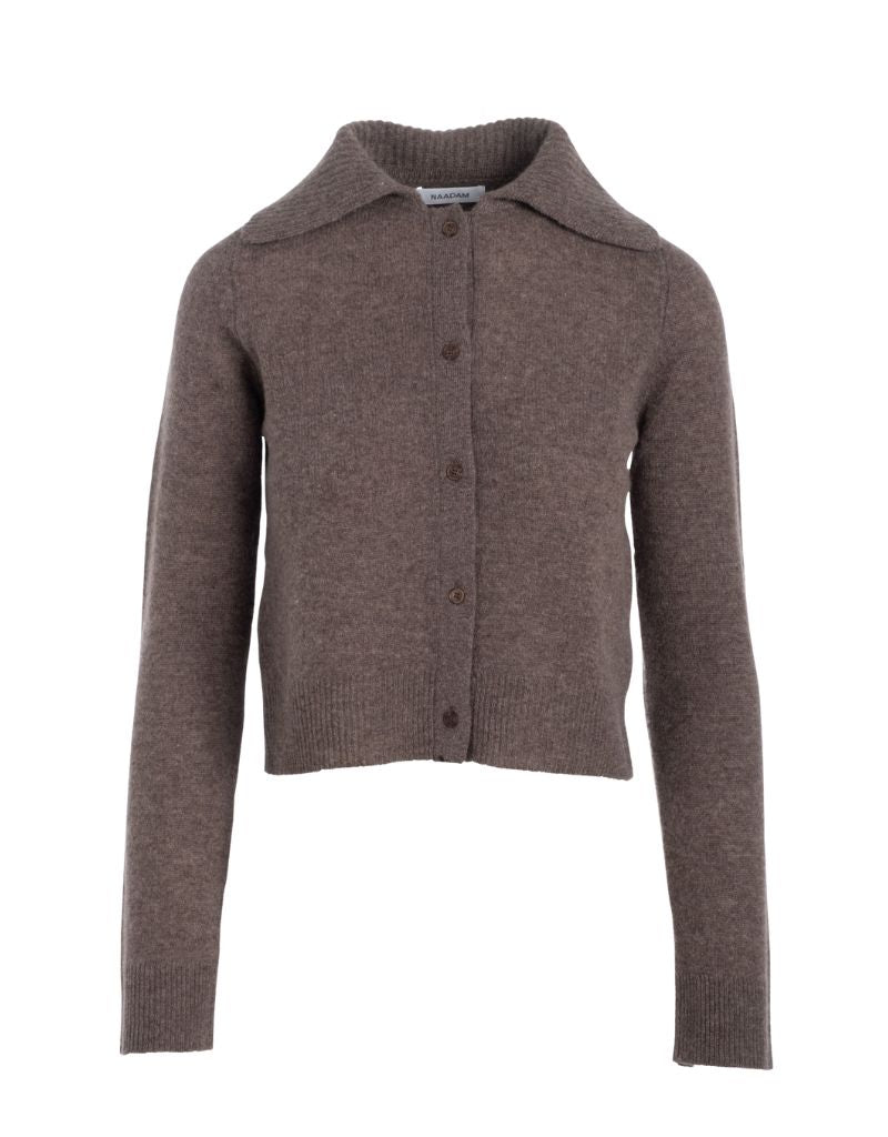 Naadam Coastal Cashmere Collared Cardigan Cacao