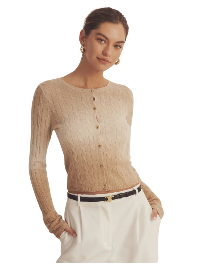 Naadam Luxe Cashmere Dip Dye Cardigan Tan Combo