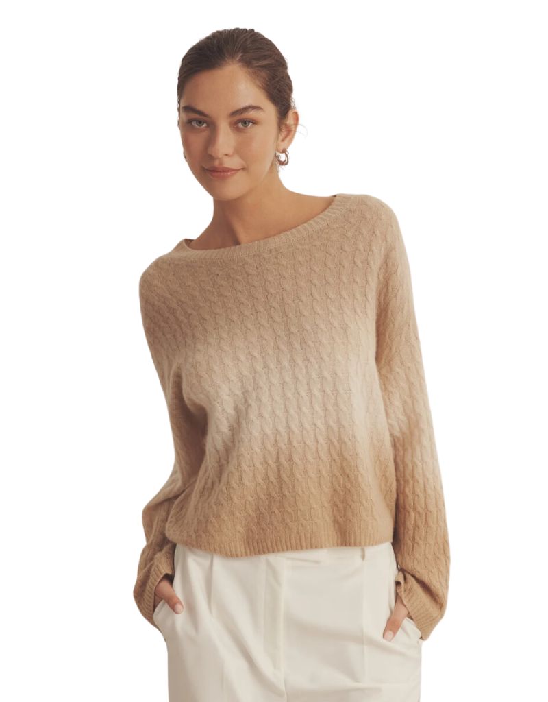 Naadam Luxe Cashmere Dip Dye Crew Tan Combo