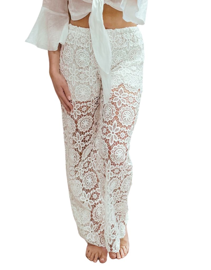Pants Pizzo Thick Flower White