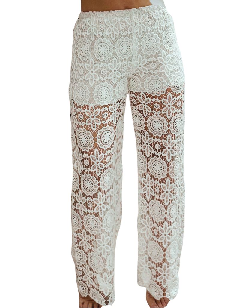 Pants Pizzo Thick Flower White