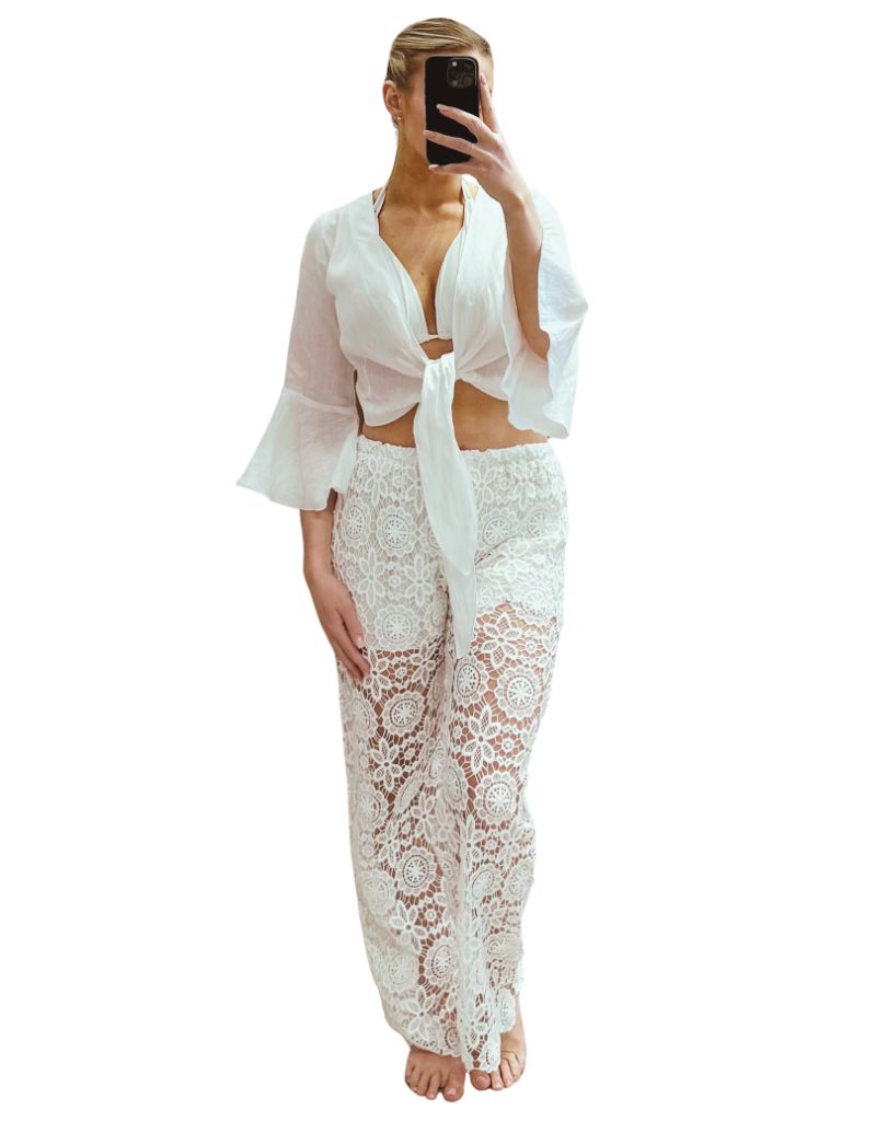 Pants Pizzo Thick Flower White