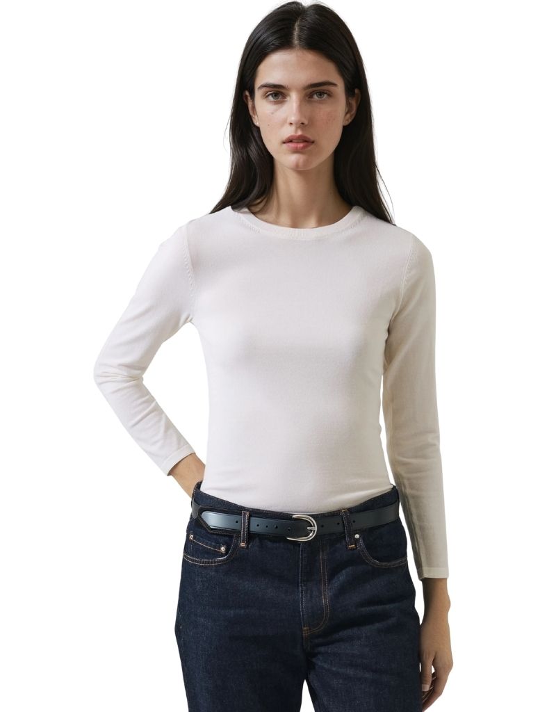 Patrick Assaraf Long Sleeve Fitted Extra Fine Merino Crew Snowflake
