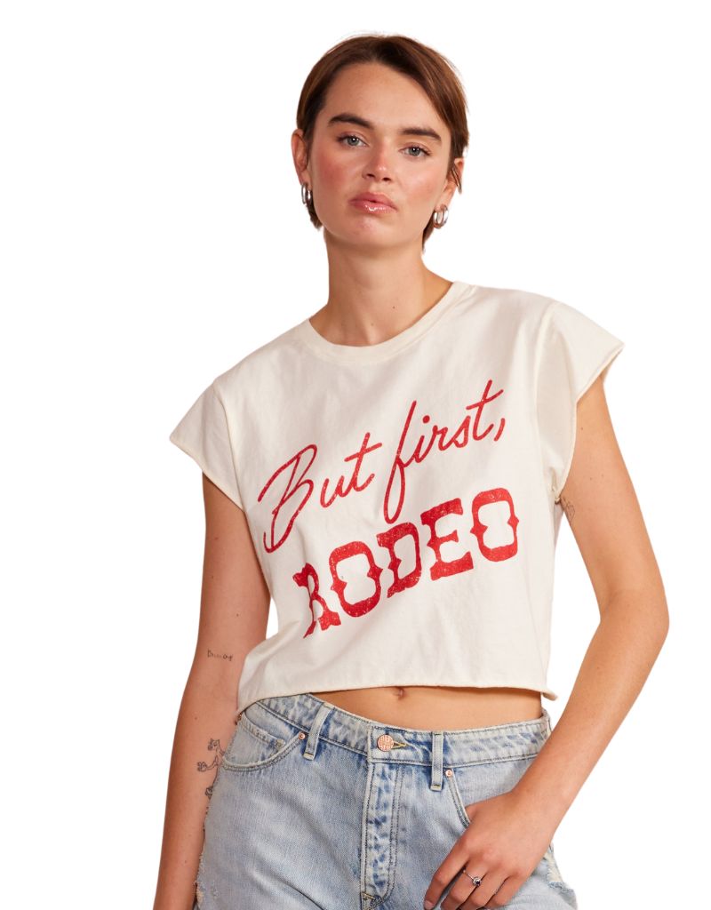 People of Leisure "But First, Rodeo" Crop Top White