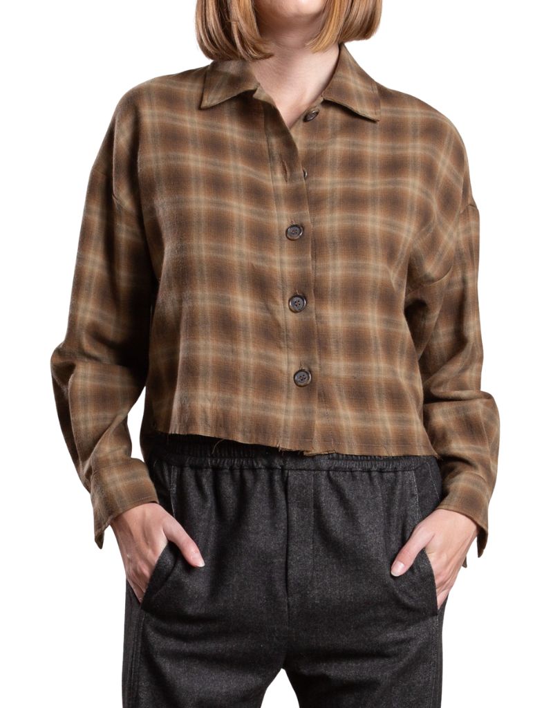 Pharaoh Esme Crop Shirt In Ombre Plaid Earth