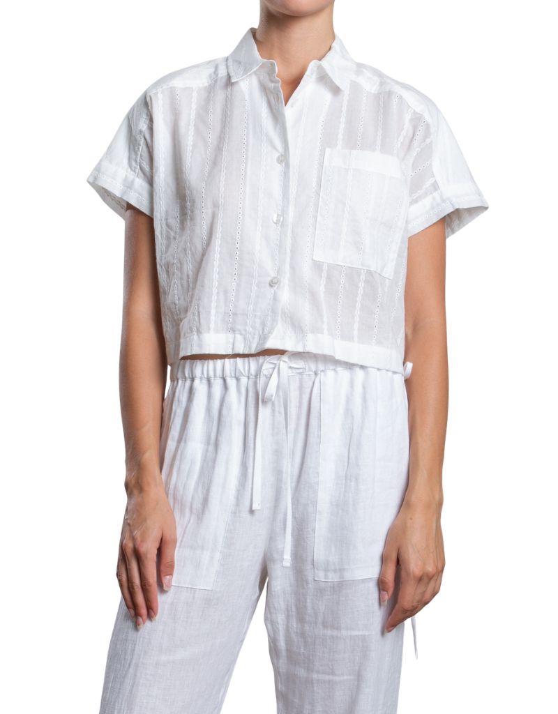 Pharaoh Zoey Shirt in Cotton Embroidery White