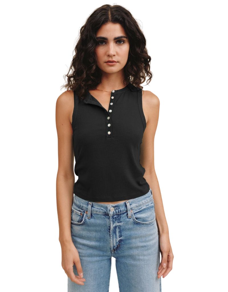 Sleeveless Placket Top Black