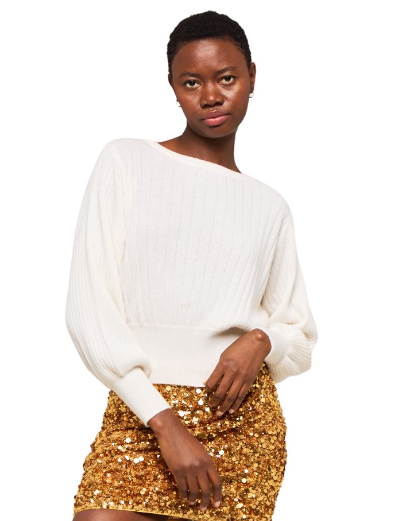 Rosa Ribbed Crew Natural White