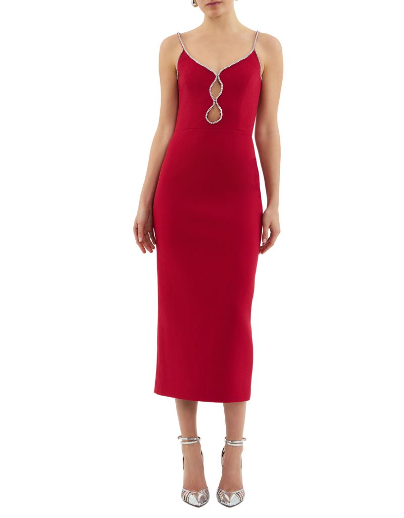 Rebecca Vallance Akari Strap Midi Dress Red