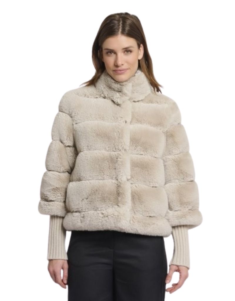 Rino & Pelle Feline Faux Fur Jacket with Knitted Sleeves Birch