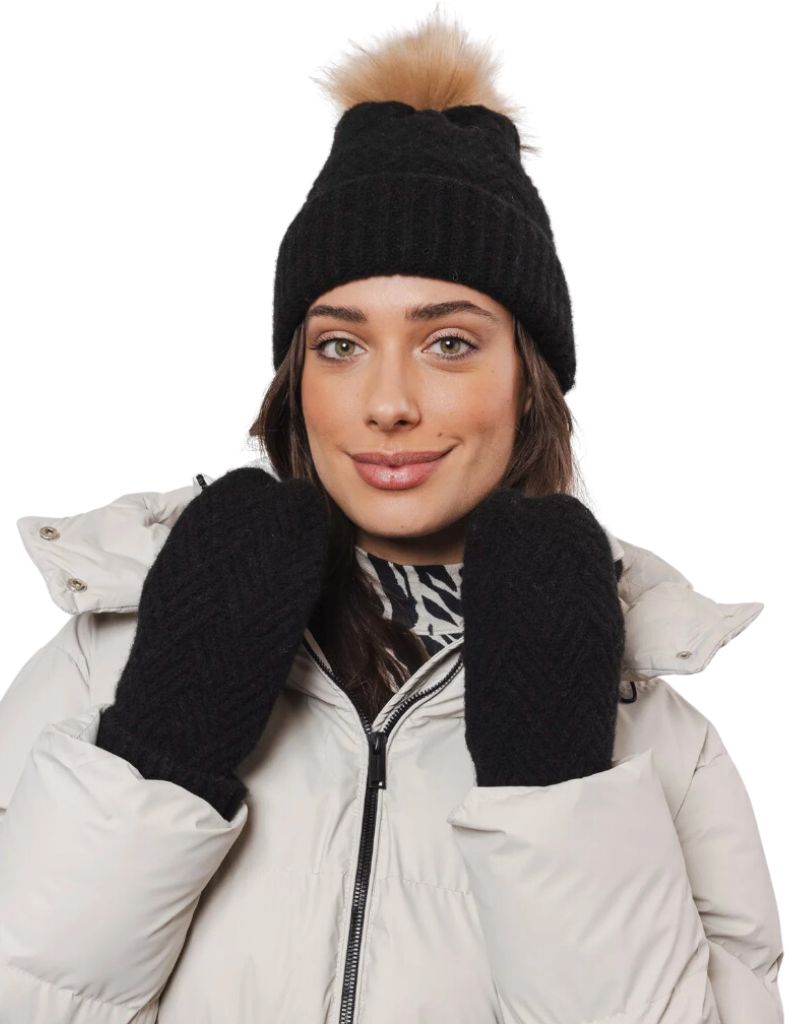 Rino & Pelle Marti Knitted Beanie with Pompom Black