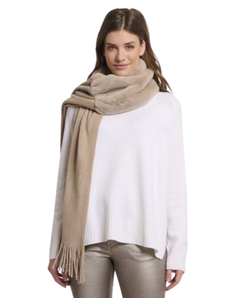 Rino & Pelle Vlien Knitted Scarf with Faux Fur Detail Oat