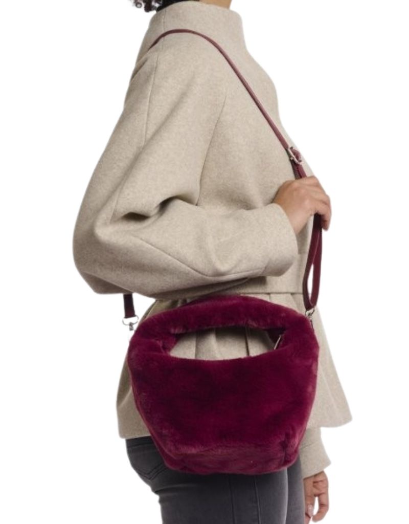 Rino & Pelle Cheryl Small Faux Fur Crossbody Bag Sugar Plum