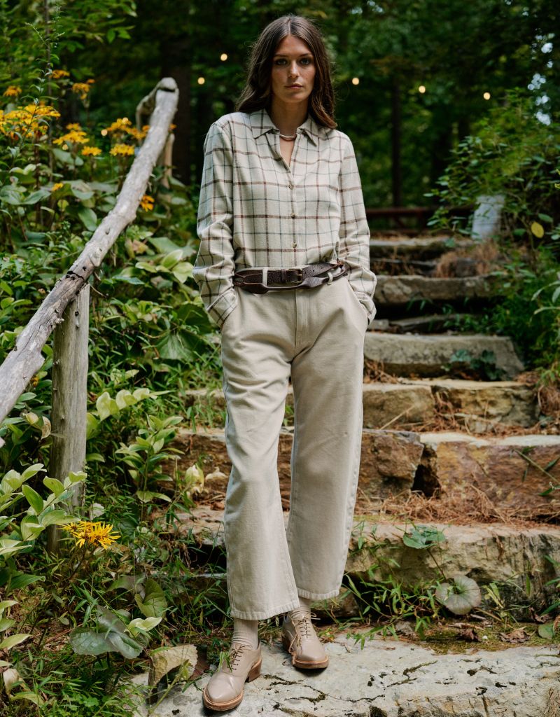 Women's Mila Japanese Cotton Flannel Shirt Oat Windowpane