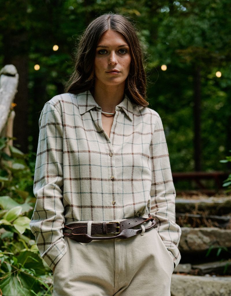 Women's Mila Japanese Cotton Flannel Shirt Oat Windowpane