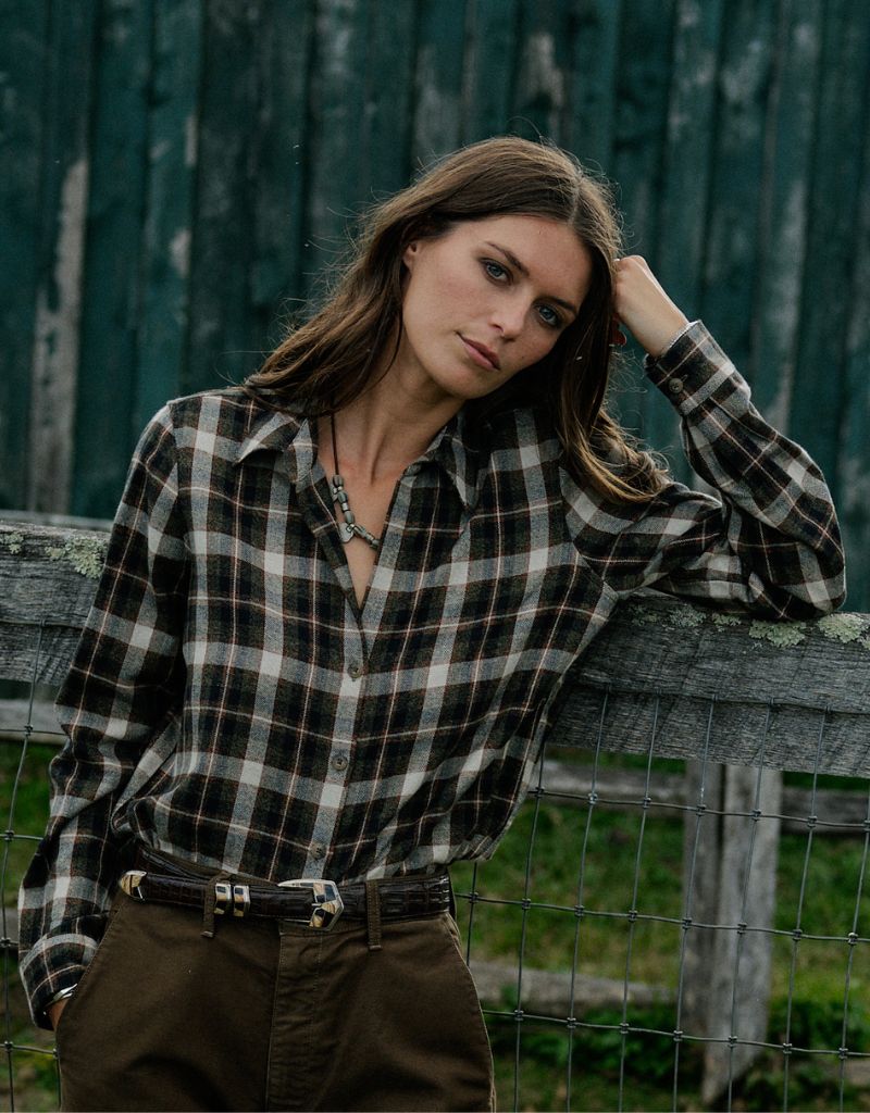 Women's Mila Japanese Cotton Flannel Shirt Charcoal Plaid