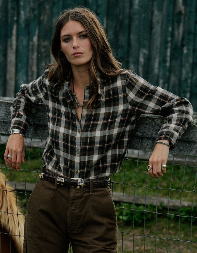 Women's Mila Japanese Cotton Flannel Shirt Charcoal Plaid