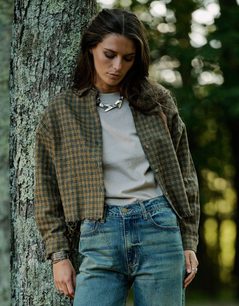 Women's Remi Cropped Shirt in Japanese Tweed Highland Plaid