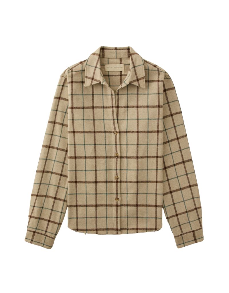 Road to Nowhere Women's Mila Japanese Cotton Flannel Shirt Oat Windowpane